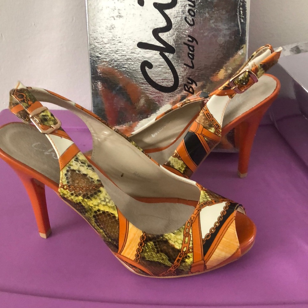 Mustard multi color sling back peep toes shoes